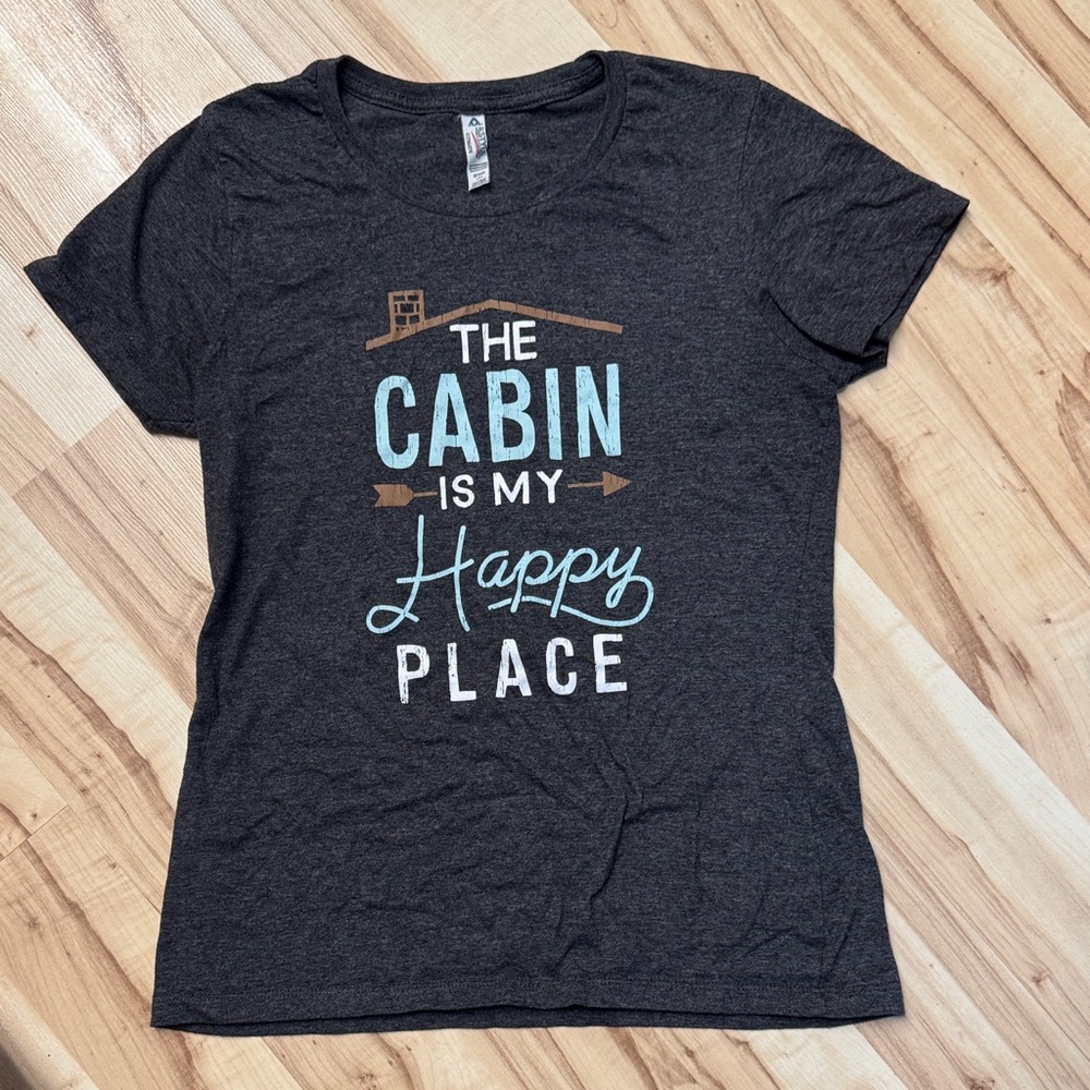 The Cabin Is My Happy Place Graphic Tee - Dark Charcoal
